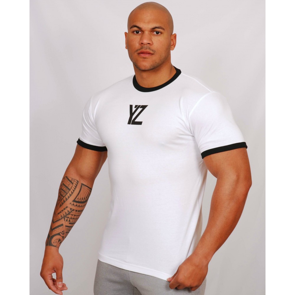 TEE SHIRT SIGNATURE BLANC COL NOIR HOMME