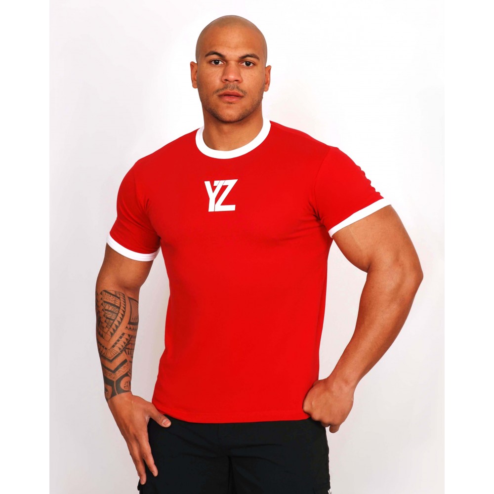 TEE SHIRT SIGNATURE ROUGE COL BLANC HOMME YALOUZ SPORT