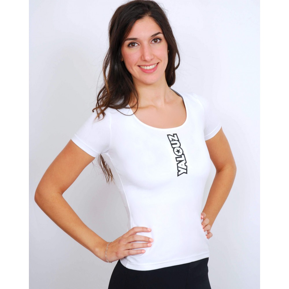 T-shirt coton blanc femme manches courtes logo yalouz