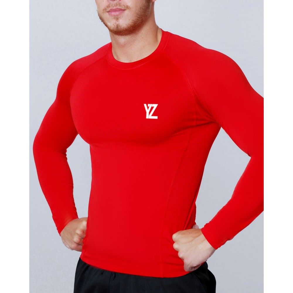 TSHIRT ROUGE COMPRESSION MANCHES LONGUES