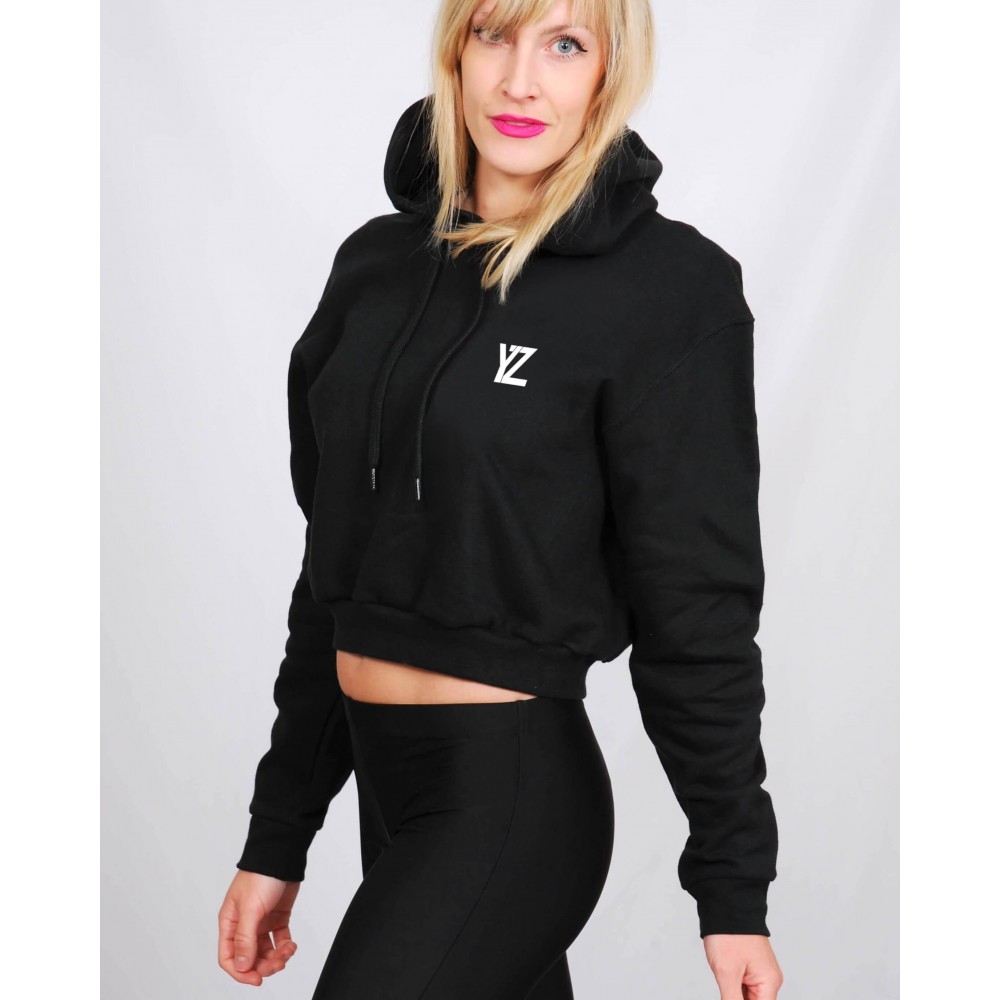 Sweat capuche crop top Coton Femme noir